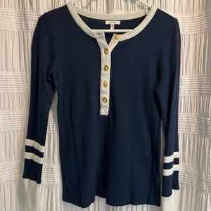 Maurices Navy and Cream Long Sleeve Henley